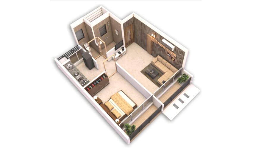 Floor plan of 1 BHK 290 Sq. Ft. Apartment in Bhaveshwar Ravechi Height, Navi Mumbai