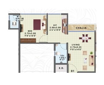 Floor plan of 1 BHK 323 Sq. Ft. Apartment in Bhaveshwar Rudra, Navi Mumbai