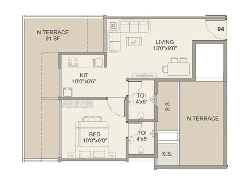 Floor plan of 1 BHK 321 Sq. Ft. Apartment in Bhaveshwar Valencia, Navi Mumbai