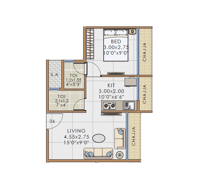 Floor plan of 1 BHK 349 Sq. Ft. Apartment in Bhaveshwar Vista, Navi Mumbai