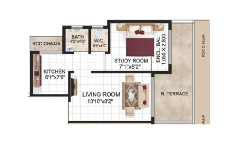 Floor plan of 1 BHK 274 Sq. Ft. Apartment in Bhikhi Shivam, Navi Mumbai