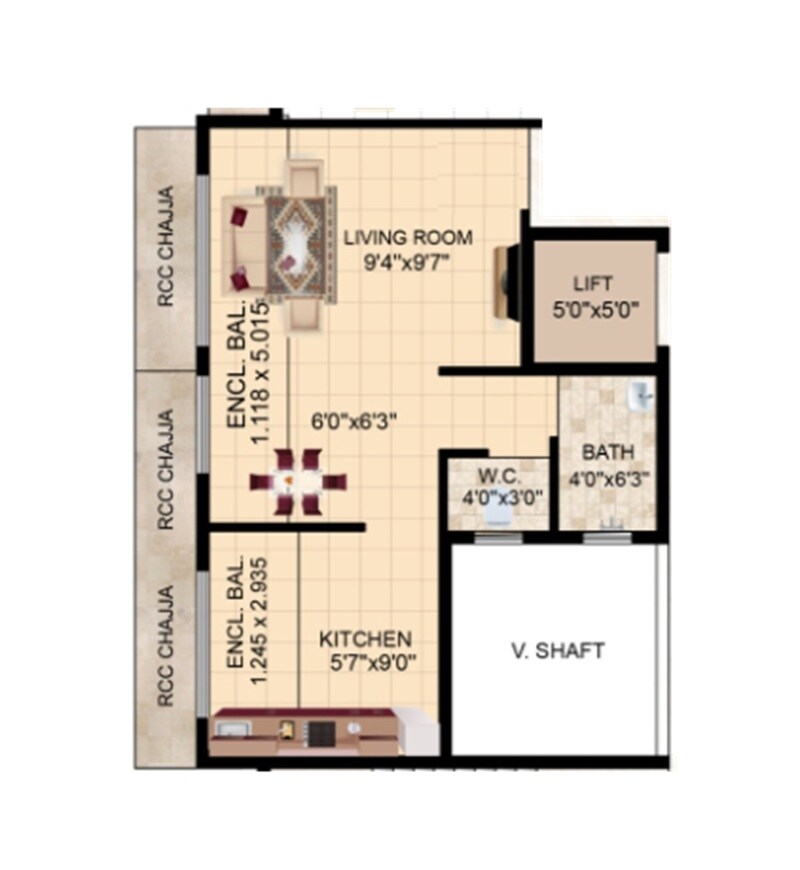 Floor plan of 143 Sq. Ft. Studio in Bhikhi Shivam, Navi Mumbai