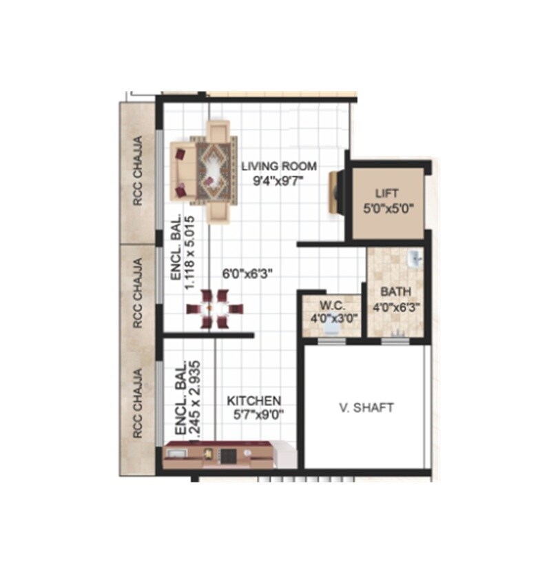 Floor plan of 203 Sq. Ft. Studio in Bhikhi Shivam, Navi Mumbai
