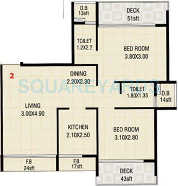 Floor plan of 2 BHK 1120 Sq. Ft. Apartment in Bhoomi Homes Maple Hills, Navi Mumbai