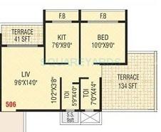 Floor plan of 1 BHK 850 Sq. Ft. Apartment in Bhoomi Homes Nakshtra, Navi Mumbai