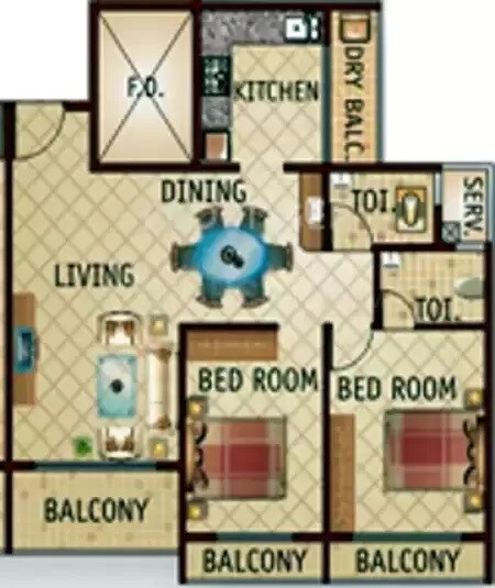 Floor plan of 2 BHK 1165 Sq. Ft. Apartment in Bhoomi Pinnacle, Navi Mumbai
