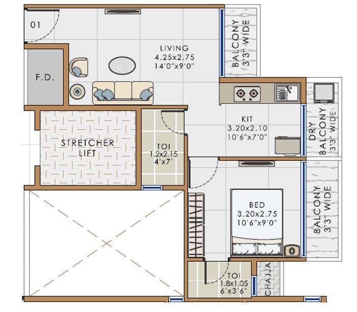 1 BHK 358 Sq. Ft. Apartment