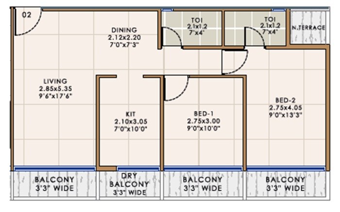 2 BHK 495 Sq. Ft. Apartment