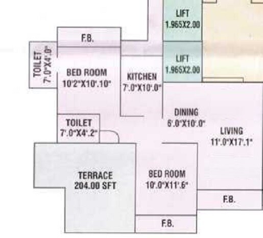 Floor plan of 2 BHK 1155 Sq. Ft. Apartment in Bhumiraj Hermitage, Navi Mumbai