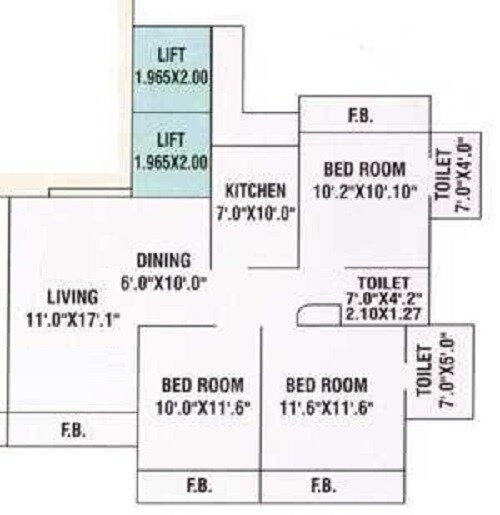 Floor plan of 3 BHK 1693 Sq. Ft. Apartment in Bhumiraj Hermitage, Navi Mumbai