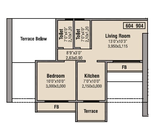 Floor plan of 1 BHK 519 Sq. Ft. Apartment in Bhumiraj Hills, Navi Mumbai
