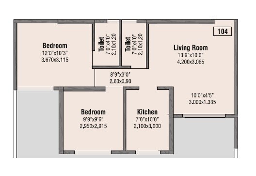 Floor plan of 2 BHK 660 Sq. Ft. Apartment in Bhumiraj Hills, Navi Mumbai
