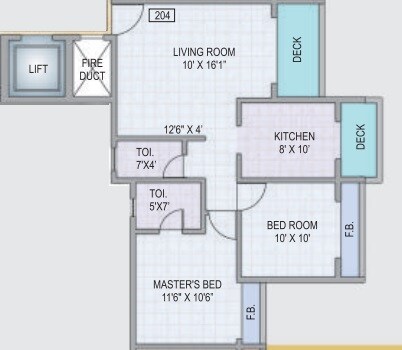 Floor plan of 2 BHK 1130 Sq. Ft. Apartment in Bks Galaxy Nebula, Navi Mumbai