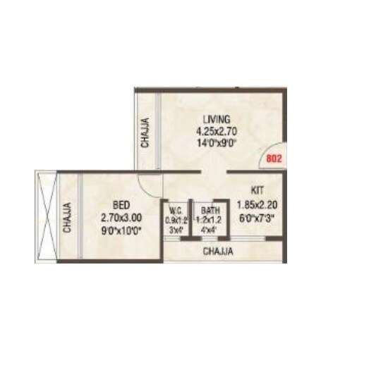 Floor plan of 1 BHK 274 Sq. Ft. Apartment in Bluescape Calista, Navi Mumbai