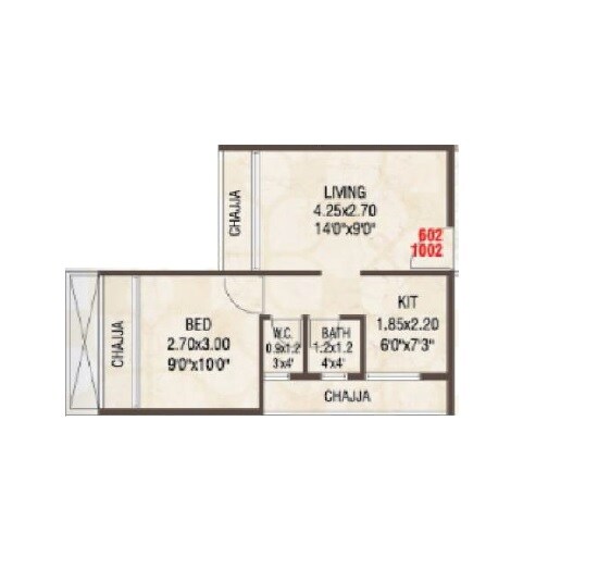 Floor plan of 1 BHK 283 Sq. Ft. Apartment in Bluescape Calista, Navi Mumbai