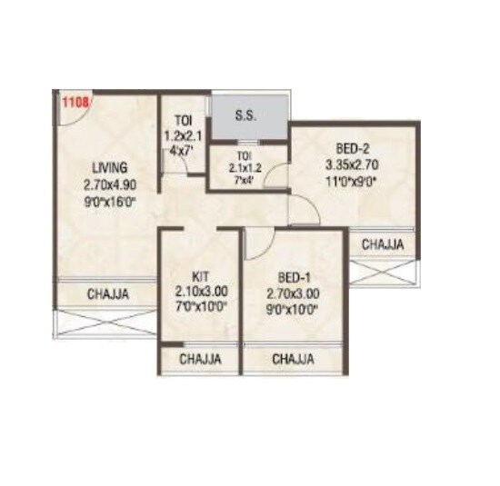 Floor plan of 2 BHK 487 Sq. Ft. Apartment in Bluescape Calista, Navi Mumbai