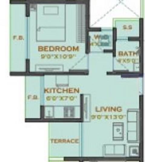 Floor plan of 1 BHK 247 Sq. Ft. Apartment in Bombay Castle, Navi Mumbai