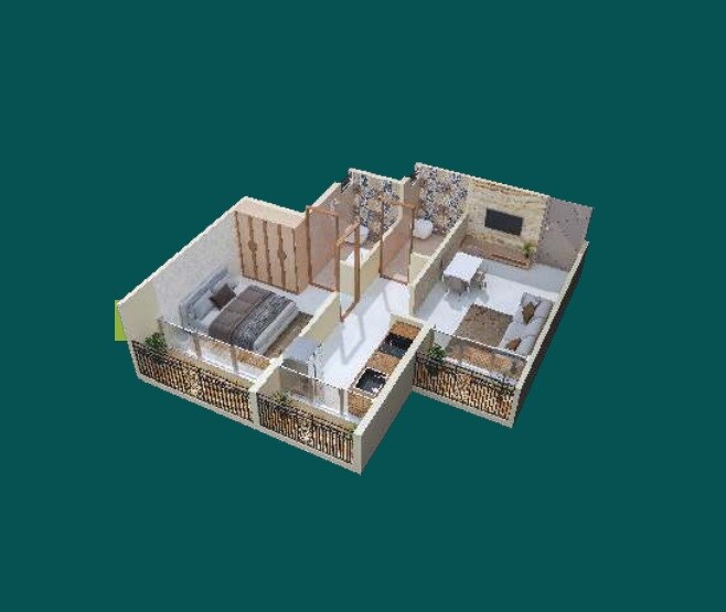 Floor plan of 1 BHK 406 Sq. Ft. Apartment in Bonzer Silvra One, Navi Mumbai