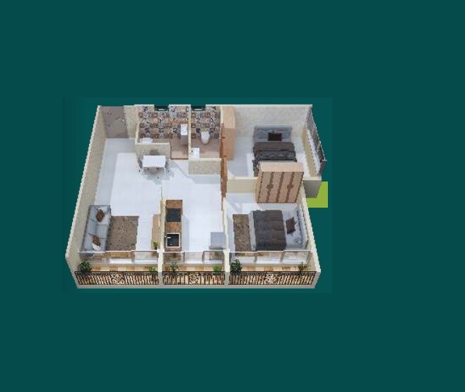 Floor plan of 2 BHK 570 Sq. Ft. Apartment in Bonzer Silvra One, Navi Mumbai