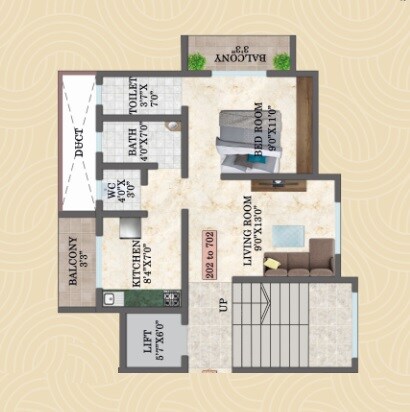 Floor plan of 1 BHK 274 Sq. Ft. Apartment in Bramha Kailash Complex, Navi Mumbai