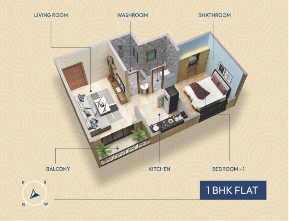 Floor plan of 1 BHK 329 Sq. Ft. Apartment in Bramha Kailash Complex, Navi Mumbai