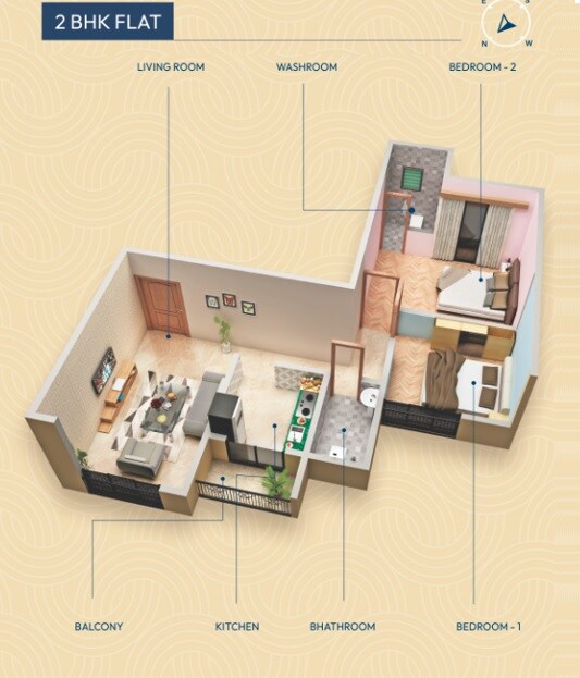 Floor plan of 2 BHK 484 Sq. Ft. Apartment in Bramha Kailash Complex, Navi Mumbai