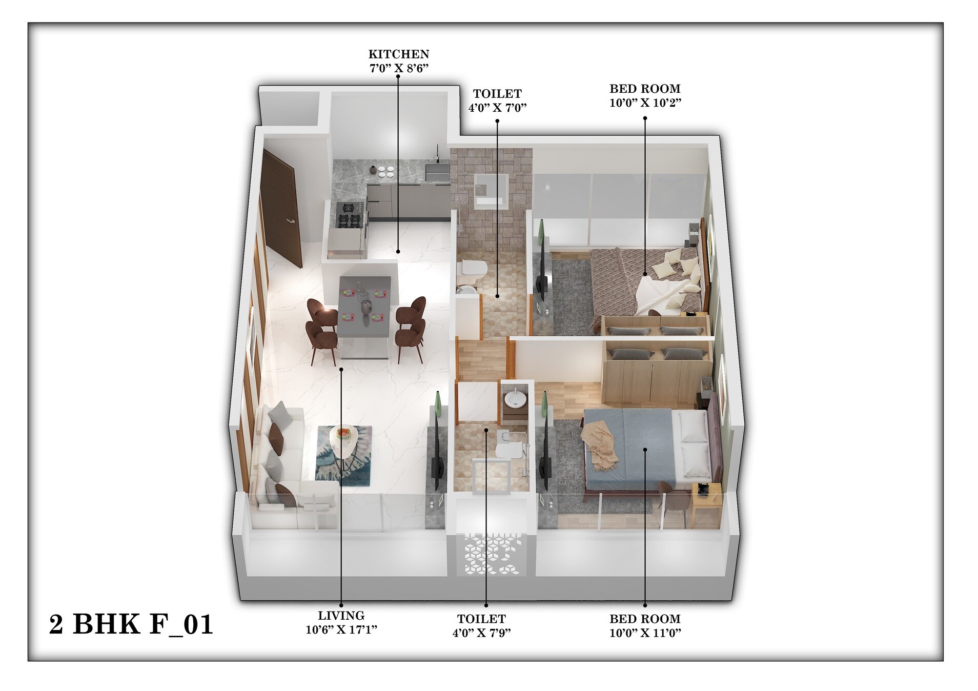 Floor plan of 2 BHK 597 Sq. Ft. Apartment in Breeze One, Navi Mumbai