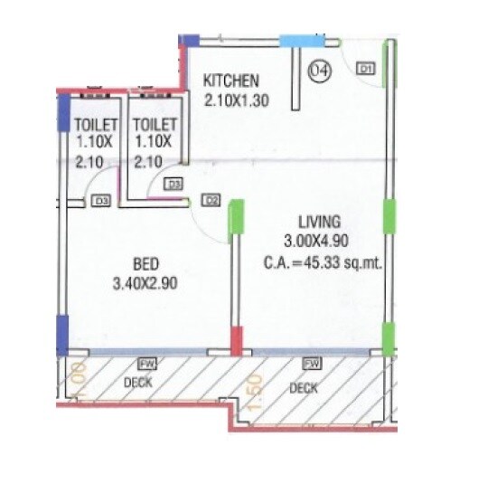 Floor plan of 1 BHK 485 Sq. Ft. Apartment in Bricks The Retreat Durshet, Navi Mumbai