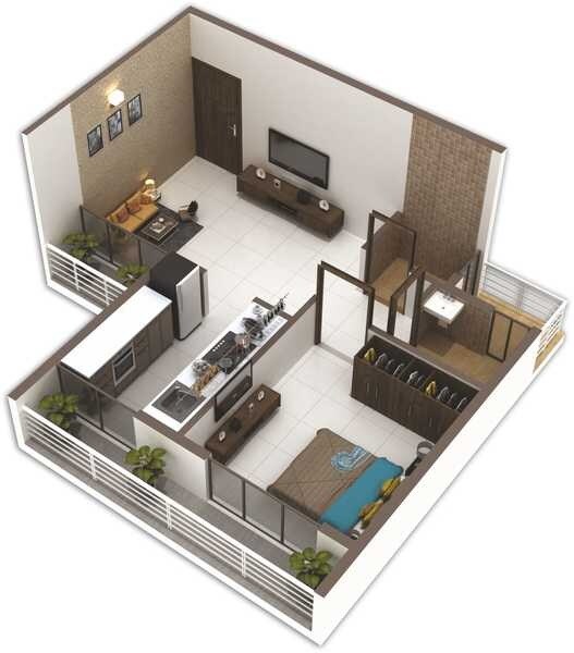 Floor plan of 1 BHK 414 Sq. Ft. Apartment in Bright Florance Town, Navi Mumbai