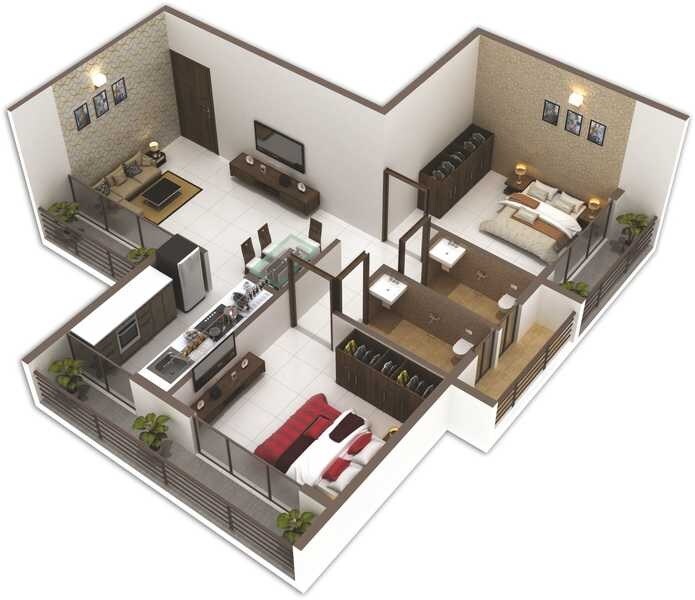 Floor plan of 2 BHK 565 Sq. Ft. Apartment in Bright Florance Town, Navi Mumbai