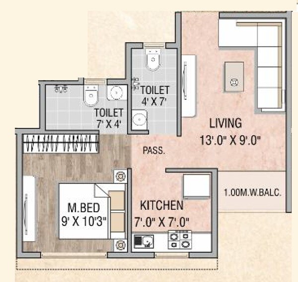 1 BHK 357 Sq. Ft. Apartment