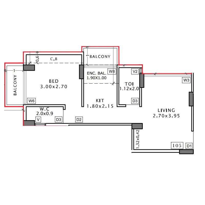 1 BHK 313 Sq. Ft. Apartment