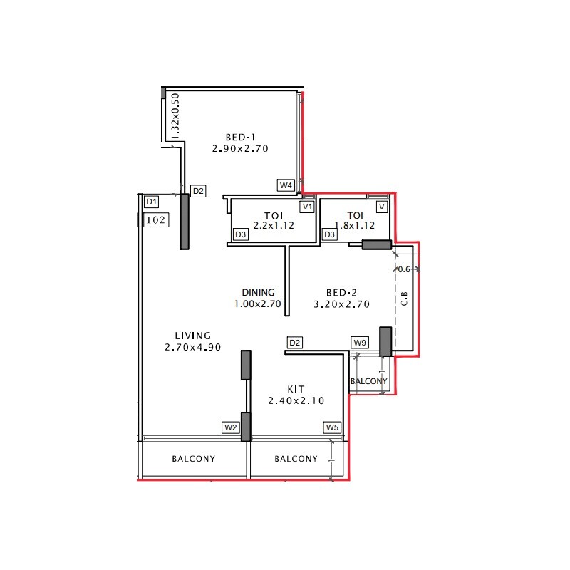 2 BHK 493 Sq. Ft. Apartment