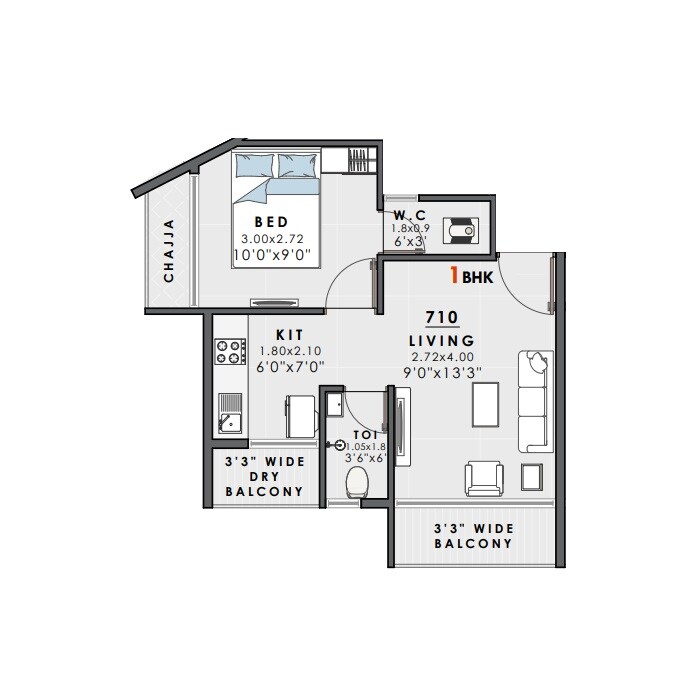 1 BHK 321 Sq. Ft. Apartment