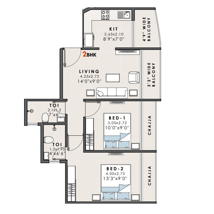 2 BHK 488 Sq. Ft. Apartment