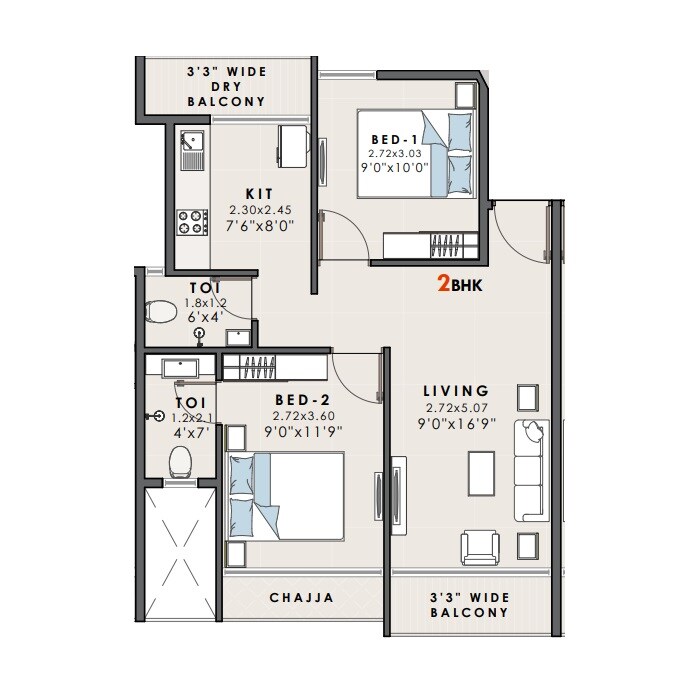 2 BHK 518 Sq. Ft. Apartment