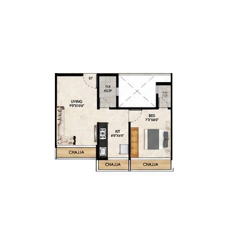 Floor plan of 1 BHK 225 Sq. Ft. Apartment in CG Riddhi Siddhi Apartments, Navi Mumbai
