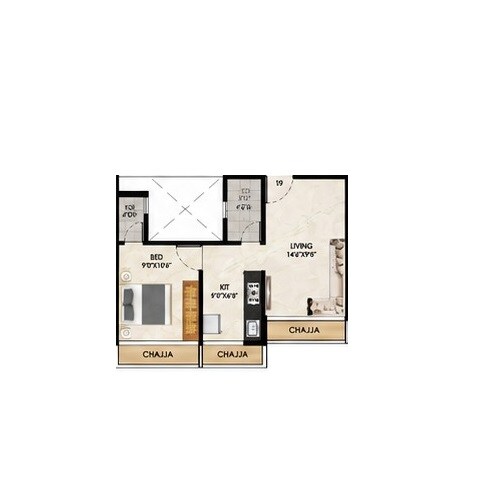Floor plan of 1 BHK 353 Sq. Ft. Apartment in CG Riddhi Siddhi Apartments, Navi Mumbai