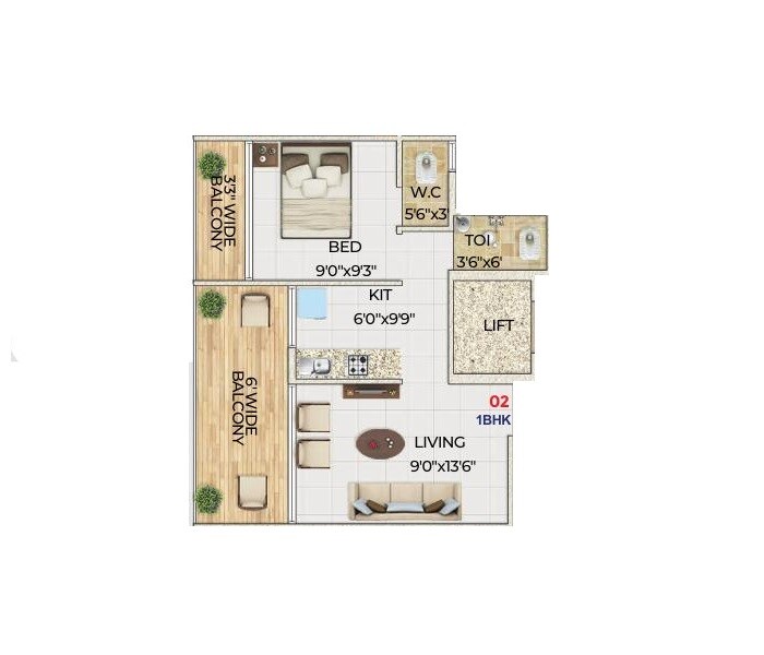 Floor plan of 1 BHK 318 Sq. Ft. Apartment in Chaitanya Hills, Navi Mumbai