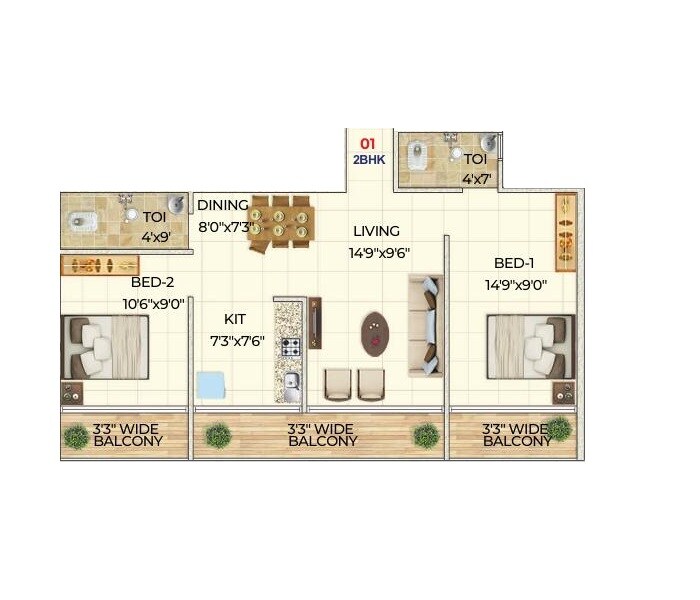 2 BHK 471 Sq. Ft. Apartment