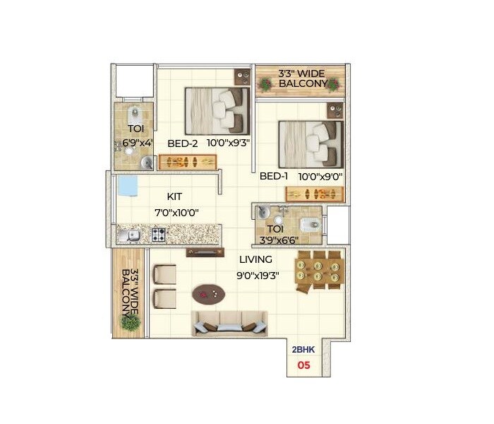 2 BHK 552 Sq. Ft. Apartment