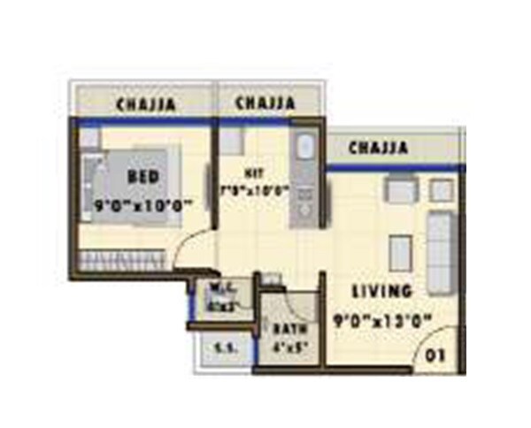 Floor plan of 1 BHK 321 Sq. Ft. Apartment in Chaitanya Prabhat, Navi Mumbai