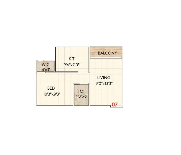 Floor plan of 1 BHK 317 Sq. Ft. Apartment in Chaitanya Pralhad, Navi Mumbai