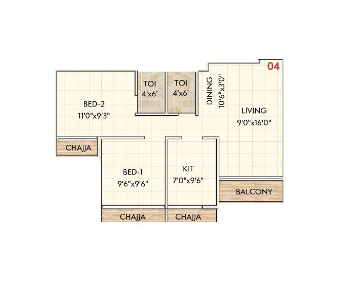 2 BHK 506 Sq. Ft. Apartment
