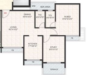 Floor plan of 2 BHK 1140 Sq. Ft. Apartment in Chamunda Heights, Navi Mumbai