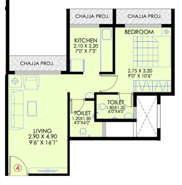 Floor plan of 1 BHK 387 Sq. Ft. Apartment in Chamunda Sai Vivant, Navi Mumbai