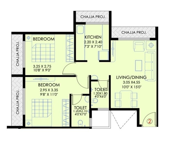 Floor plan of 2 BHK 559 Sq. Ft. Apartment in Chamunda Sai Vivant, Navi Mumbai