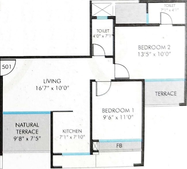 Floor plan of 2 BHK 438 Sq. Ft. Apartment in Chamunda Serene, Navi Mumbai