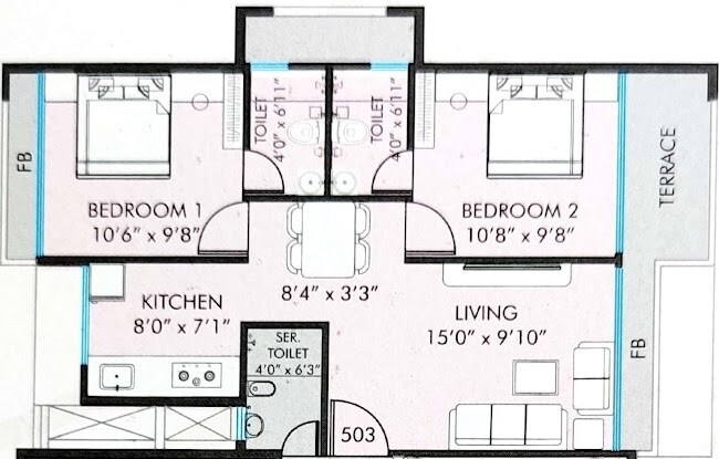 Floor plan of 2 BHK 563 Sq. Ft. Apartment in Chamunda Serene, Navi Mumbai