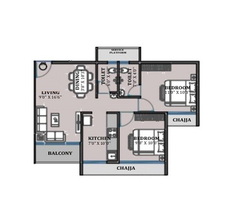 Floor plan of 1 BHK 318 Sq. Ft. Apartment in Chamunda Sky Line, Navi Mumbai